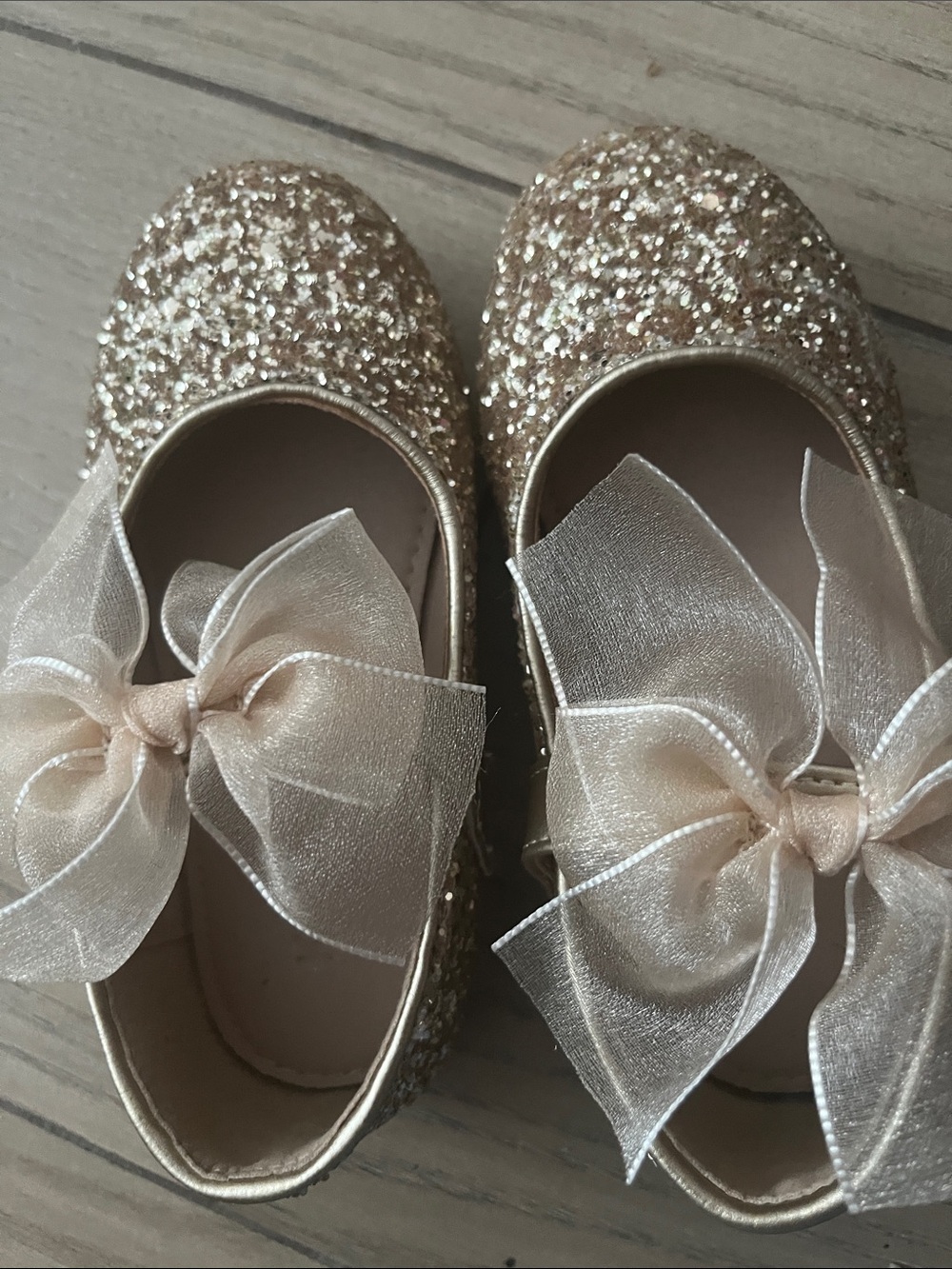 Girls Glitter Bow Ballet Flats - Champagne
